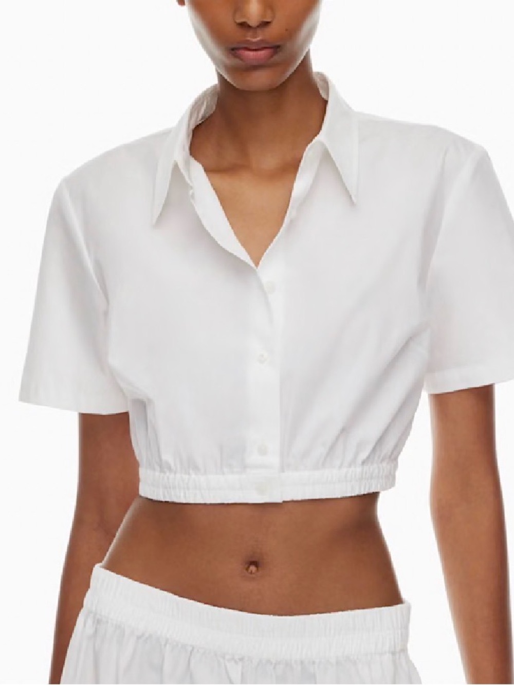 Babaton White Cropped Button-Front Collared Top